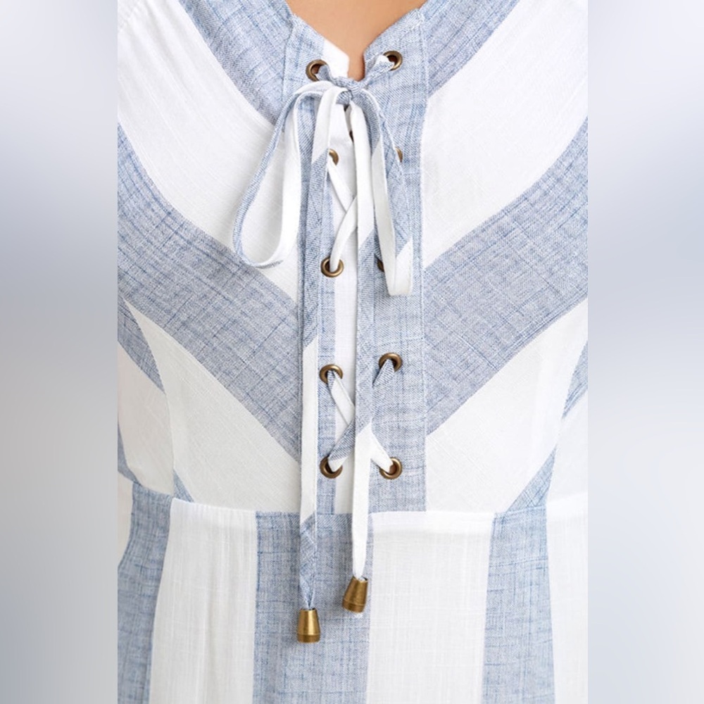 NWT Lulus Martha’s Vineyard Blue and White Lace Up Midi Dress - Picture 5 of 7